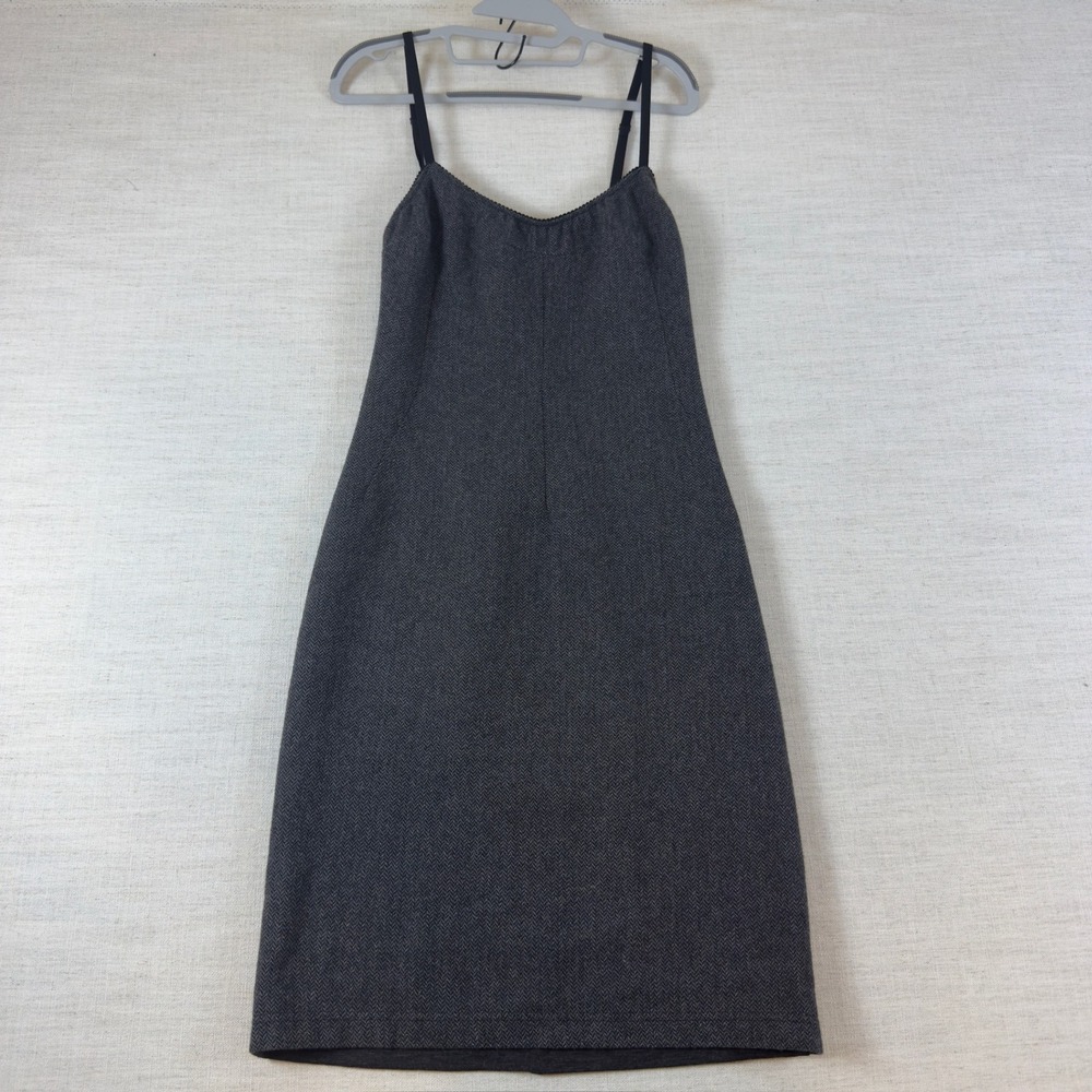 Taglia's Made in Italy Grey Herringbone Wool Blend Spaghetti Strap Dress XS